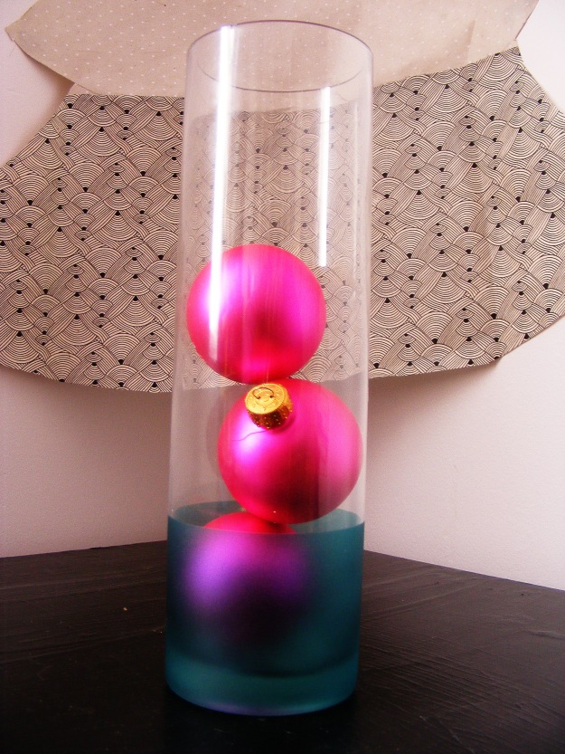 Vase with christmas ornements inside